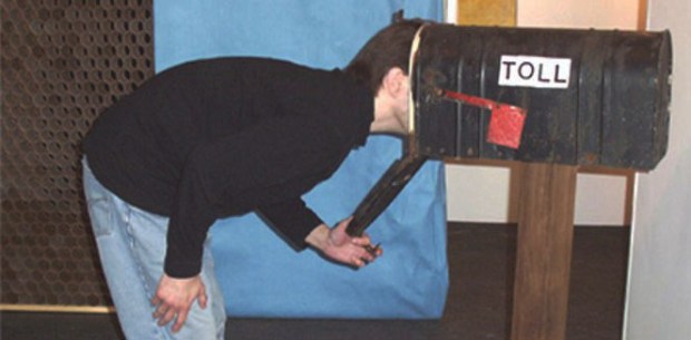 Dirck Toll checks the mail (on the rehearsal set of Before and After Intermission)